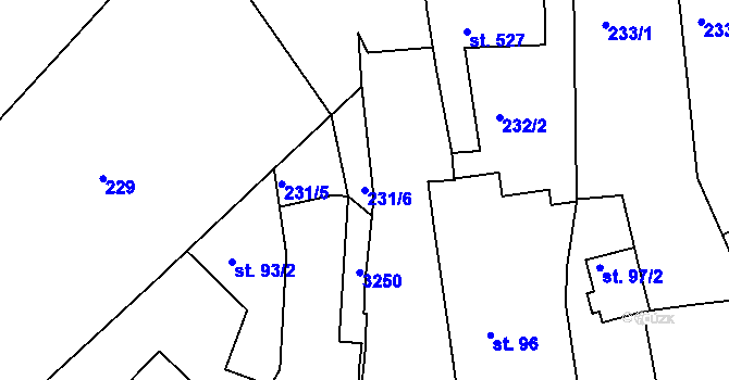 Parcela st. 231/6 v KÚ Žeravice u Kyjova, Katastrální mapa