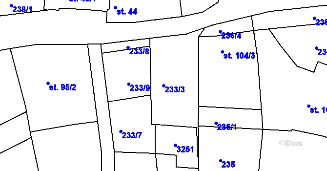 Parcela st. 233/3 v KÚ Žeravice u Kyjova, Katastrální mapa