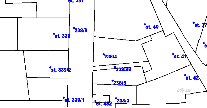 Parcela st. 238/4 v KÚ Žeravice u Kyjova, Katastrální mapa