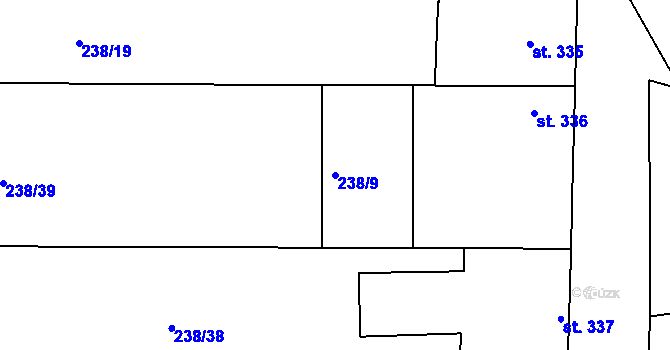 Parcela st. 238/9 v KÚ Žeravice u Kyjova, Katastrální mapa