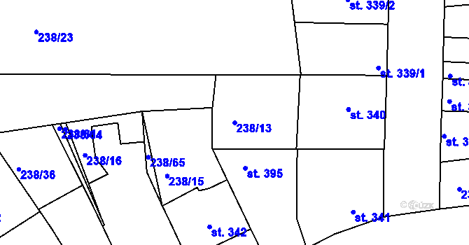 Parcela st. 238/13 v KÚ Žeravice u Kyjova, Katastrální mapa