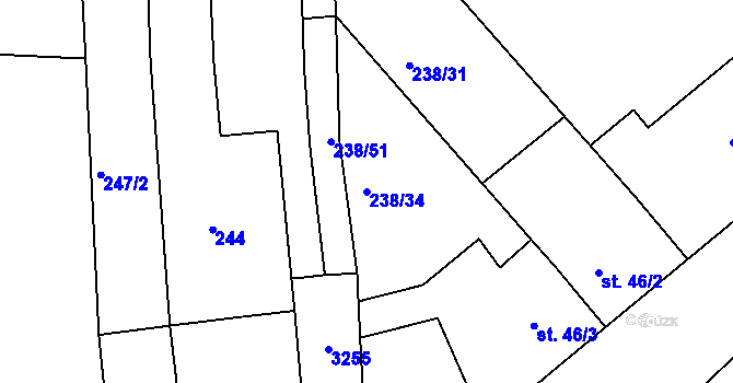 Parcela st. 238/34 v KÚ Žeravice u Kyjova, Katastrální mapa