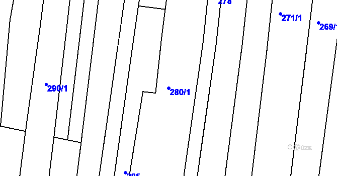 Parcela st. 280/1 v KÚ Žeravice u Kyjova, Katastrální mapa