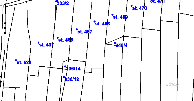Parcela st. 336/8 v KÚ Žeravice u Kyjova, Katastrální mapa