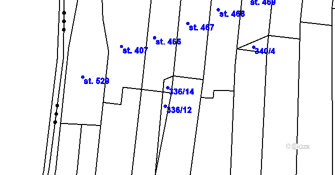 Parcela st. 336/14 v KÚ Žeravice u Kyjova, Katastrální mapa