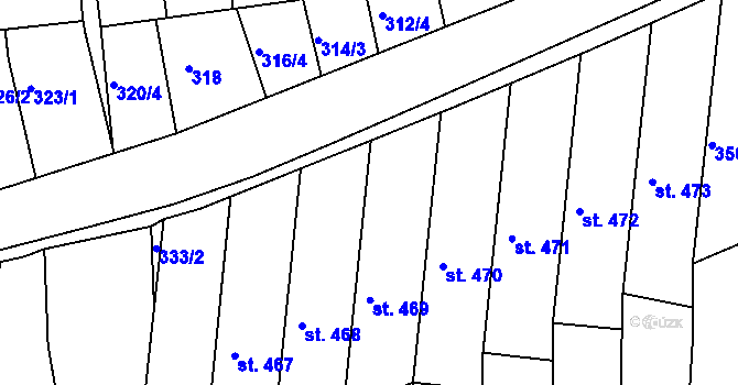 Parcela st. 340/3 v KÚ Žeravice u Kyjova, Katastrální mapa