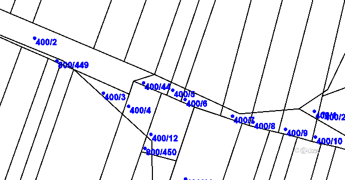 Parcela st. 400/5 v KÚ Žeravice u Kyjova, Katastrální mapa