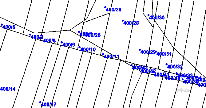 Parcela st. 400/11 v KÚ Žeravice u Kyjova, Katastrální mapa