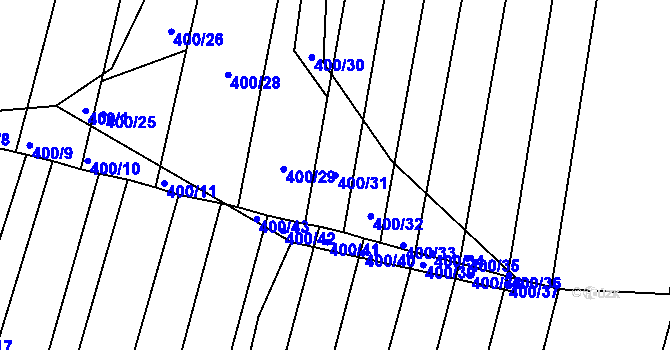 Parcela st. 400/31 v KÚ Žeravice u Kyjova, Katastrální mapa