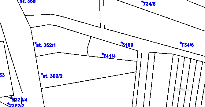 Parcela st. 741/4 v KÚ Žeravice u Kyjova, Katastrální mapa