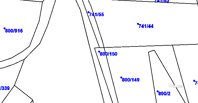 Parcela st. 800/150 v KÚ Žeravice u Kyjova, Katastrální mapa