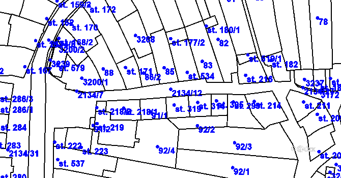 Parcela st. 2134/12 v KÚ Žeravice u Kyjova, Katastrální mapa