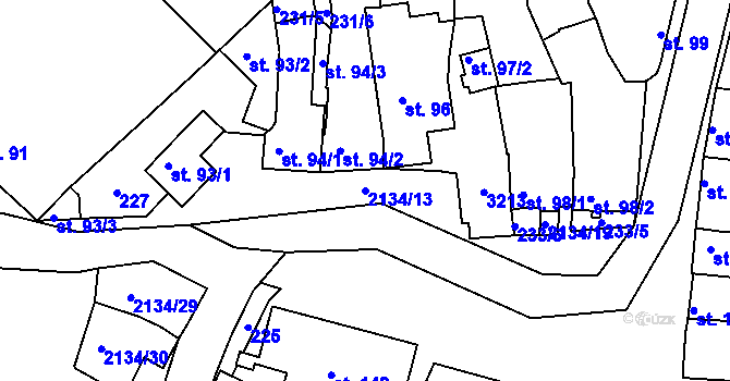 Parcela st. 2134/13 v KÚ Žeravice u Kyjova, Katastrální mapa