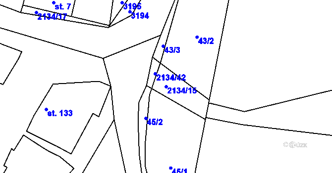 Parcela st. 2134/15 v KÚ Žeravice u Kyjova, Katastrální mapa