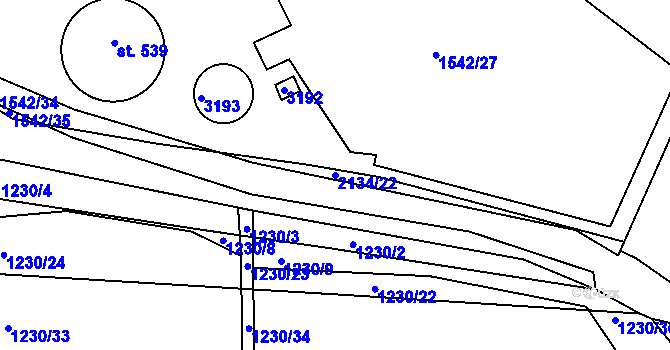 Parcela st. 2134/22 v KÚ Žeravice u Kyjova, Katastrální mapa