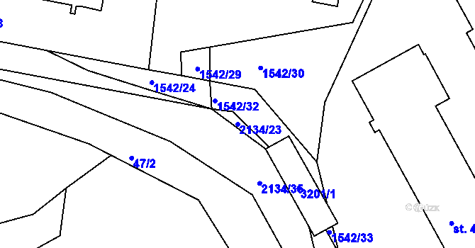 Parcela st. 2134/23 v KÚ Žeravice u Kyjova, Katastrální mapa