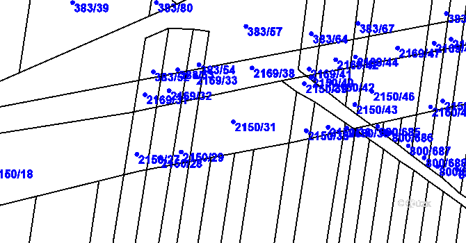 Parcela st. 2150/31 v KÚ Žeravice u Kyjova, Katastrální mapa