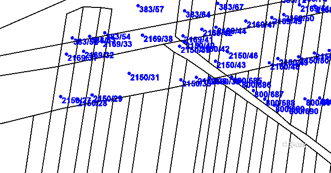 Parcela st. 2150/34 v KÚ Žeravice u Kyjova, Katastrální mapa