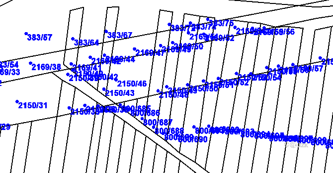 Parcela st. 2150/49 v KÚ Žeravice u Kyjova, Katastrální mapa