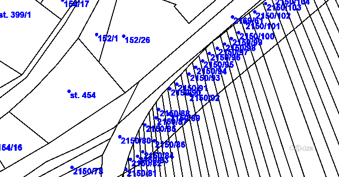 Parcela st. 2150/90 v KÚ Žeravice u Kyjova, Katastrální mapa