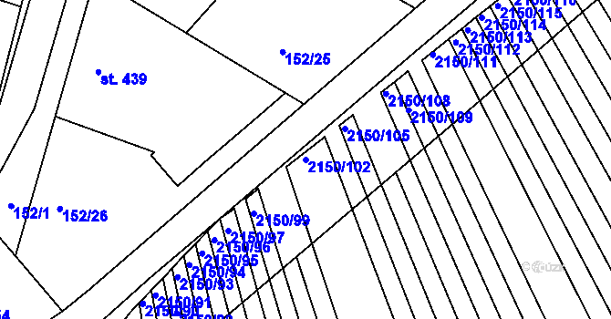 Parcela st. 2150/102 v KÚ Žeravice u Kyjova, Katastrální mapa