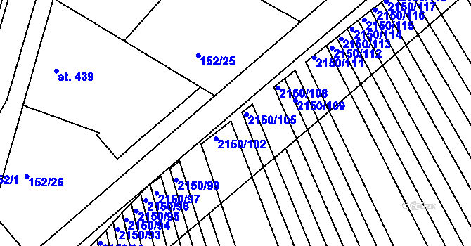 Parcela st. 2150/104 v KÚ Žeravice u Kyjova, Katastrální mapa