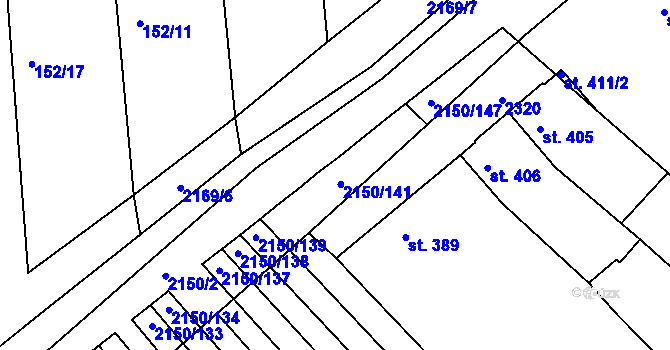 Parcela st. 2150/143 v KÚ Žeravice u Kyjova, Katastrální mapa