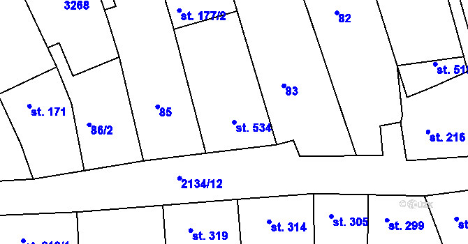 Parcela st. 534 v KÚ Žeravice u Kyjova, Katastrální mapa