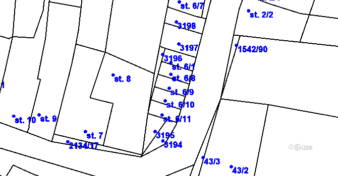 Parcela st. 6/9 v KÚ Žeravice u Kyjova, Katastrální mapa