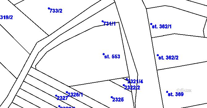 Parcela st. 553 v KÚ Žeravice u Kyjova, Katastrální mapa