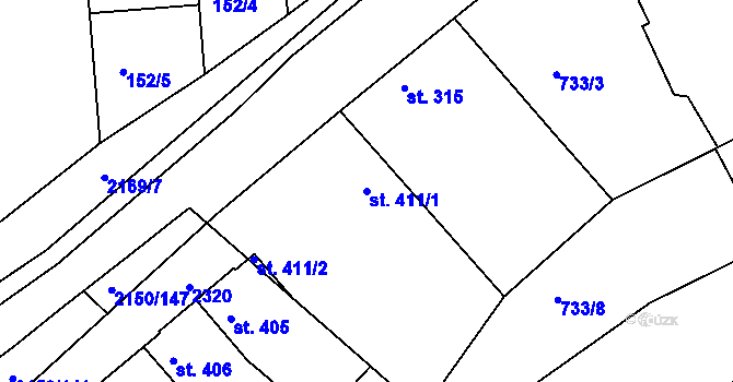 Parcela st. 411/1 v KÚ Žeravice u Kyjova, Katastrální mapa