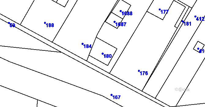 Parcela st. 180 v KÚ Žeravice, Katastrální mapa
