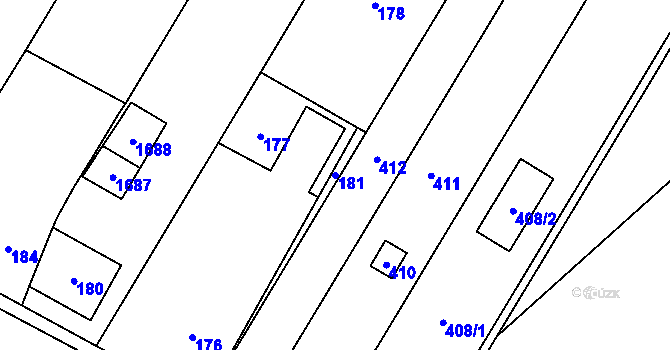 Parcela st. 181 v KÚ Žeravice, Katastrální mapa