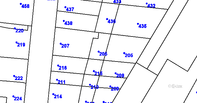 Parcela st. 206 v KÚ Žeravice, Katastrální mapa