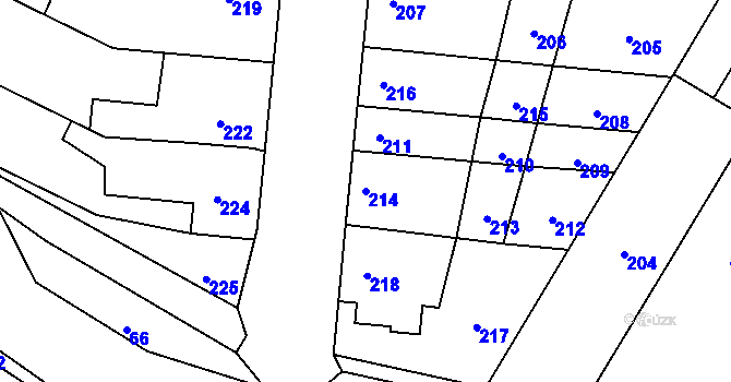 Parcela st. 214 v KÚ Žeravice, Katastrální mapa