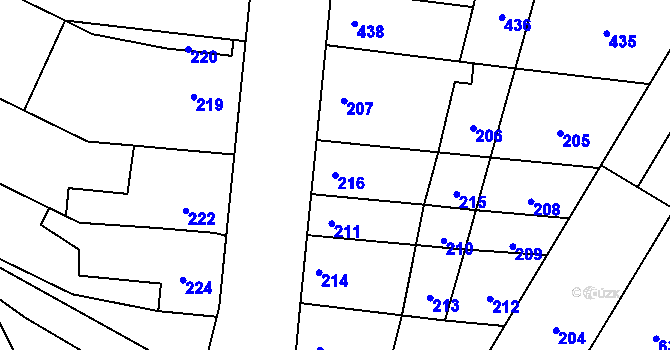 Parcela st. 216 v KÚ Žeravice, Katastrální mapa
