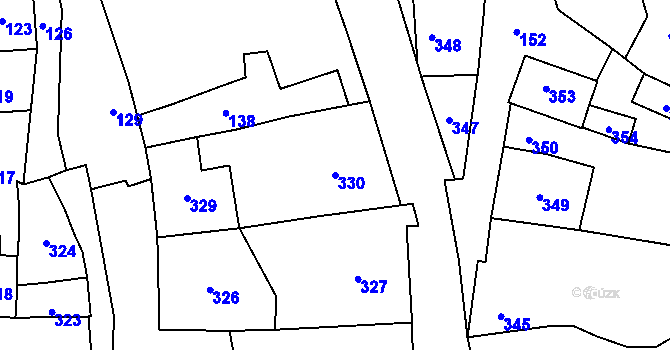 Parcela st. 330 v KÚ Žeravice, Katastrální mapa