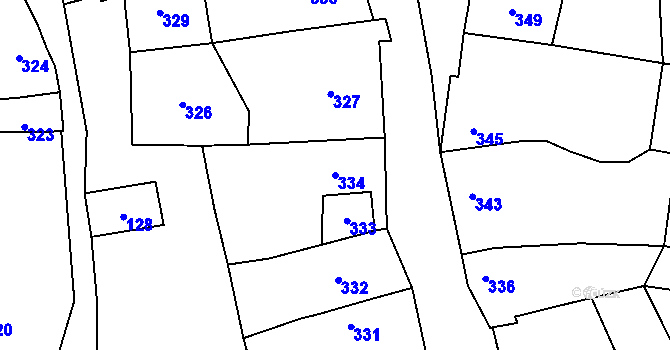 Parcela st. 334 v KÚ Žeravice, Katastrální mapa