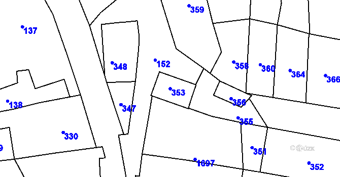 Parcela st. 353 v KÚ Žeravice, Katastrální mapa