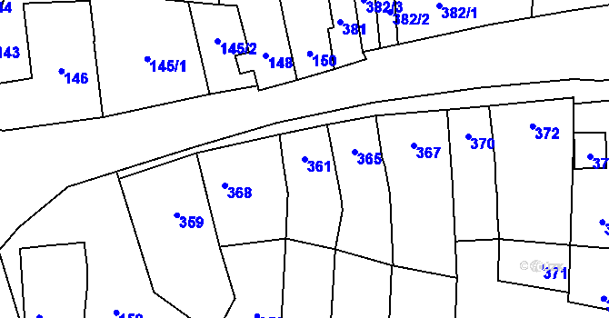 Parcela st. 361 v KÚ Žeravice, Katastrální mapa