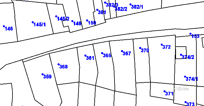 Parcela st. 365 v KÚ Žeravice, Katastrální mapa