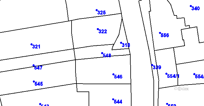 Parcela st. 548 v KÚ Žeravice, Katastrální mapa