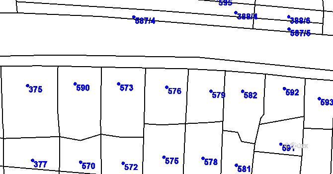 Parcela st. 576 v KÚ Žeravice, Katastrální mapa