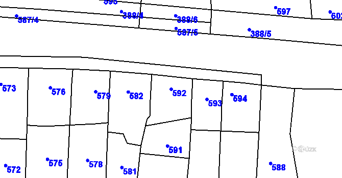 Parcela st. 592 v KÚ Žeravice, Katastrální mapa