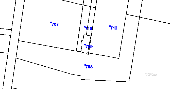 Parcela st. 709 v KÚ Žeravice, Katastrální mapa