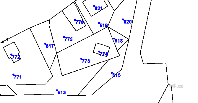 Parcela st. 774 v KÚ Žeravice, Katastrální mapa