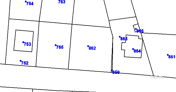 Parcela st. 862 v KÚ Žeravice, Katastrální mapa