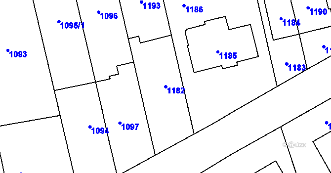 Parcela st. 1182 v KÚ Žeravice, Katastrální mapa