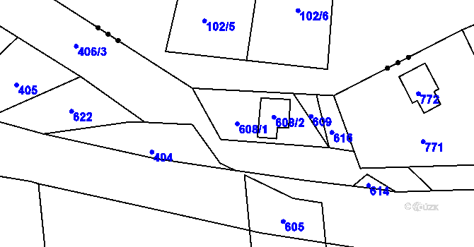 Parcela st. 608/1 v KÚ Žeravice, Katastrální mapa