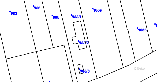 Parcela st. 988/2 v KÚ Žeravice, Katastrální mapa
